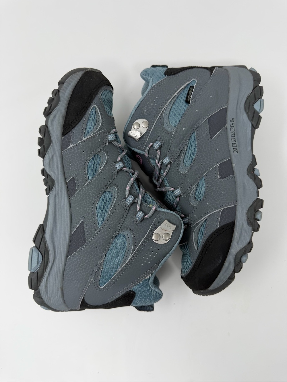 Merrell kids Gray & Blue Hiking Boots with Pink Logo Accent Sz.4.5 - Picture 8 of 9